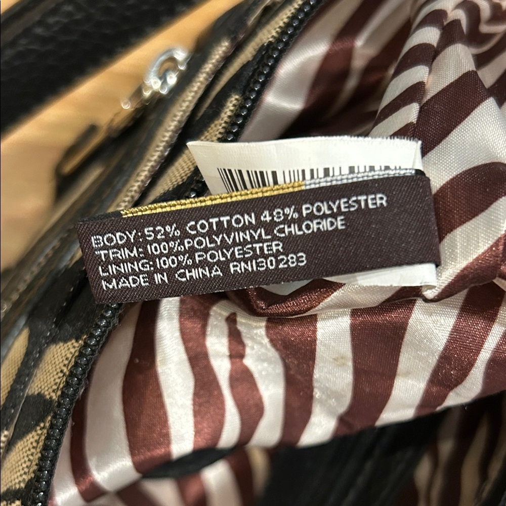 Dana Buchman Black/Tan Zebra Crossbody Bag Purse DB Logo Lined Adjustable Strap - Picture 9 of 9